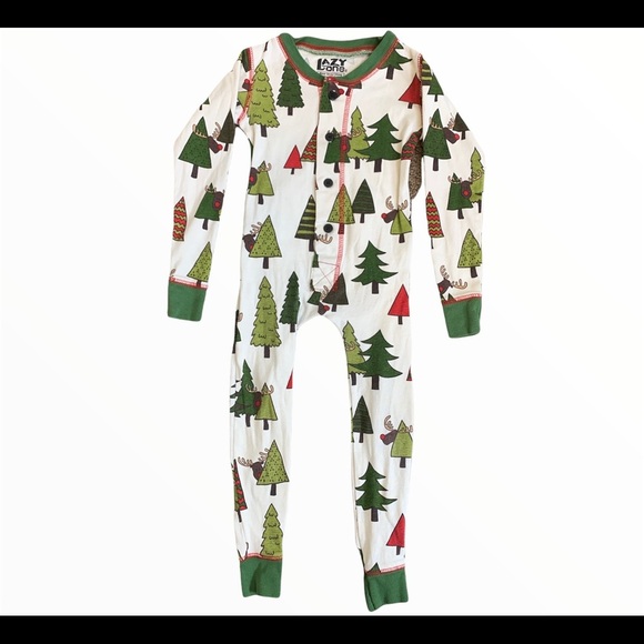 LAZY ONE Flap Jack No Peeking Reindeer Long Sleeve Onesie Ivory/Green Girls 2T - Picture 7 of 12